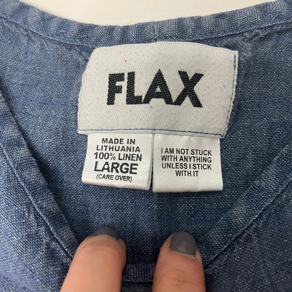 Flax L Denim Blue Linen Shirt Sleeveless Pullover Solid Boxy Minimalist - Picture 5 of 7
